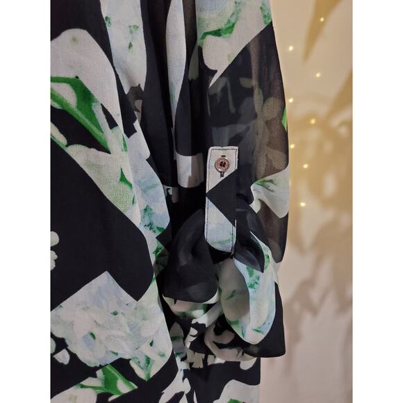 Calvin Klein Mixed Print Roll Sleeve Blouse Womens Size XL Career Office Top - Picture 7 of 12